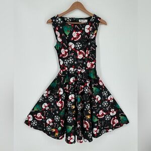 Grace Karin Women's Sz S Christmas Belted Black Holiday Print Dress K1